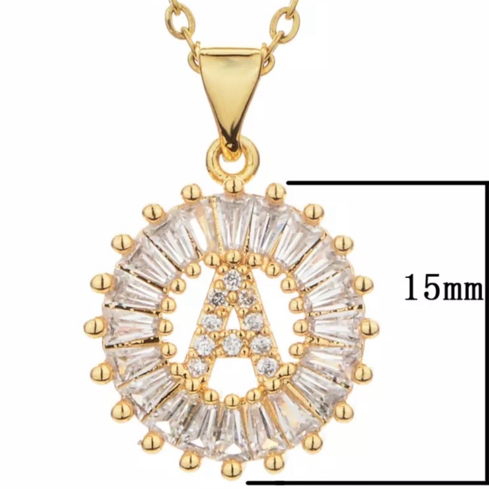 Gold Initial Crystal Sparkly Pendant Necklace A-Z - Picture 7 of 9